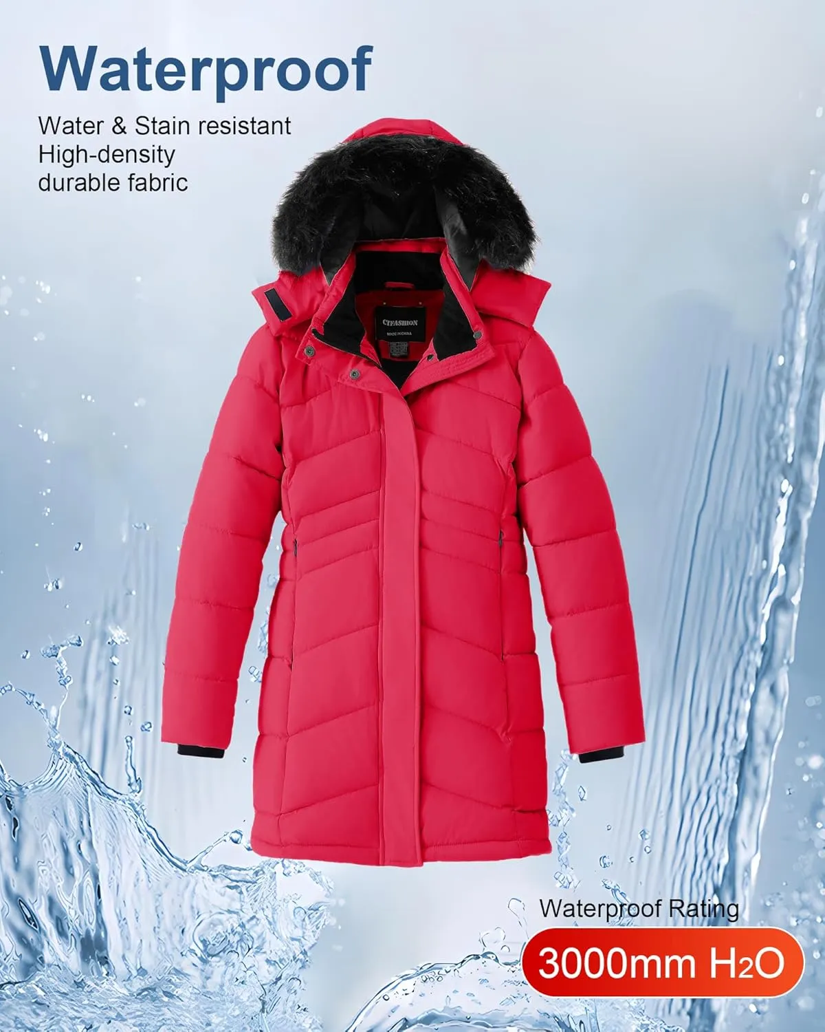 Girl's Winter Coats Kids Waterproof Long Puffer Jacket Thicken Fleece Lined Ski Parka with Detachable Fur Hooded