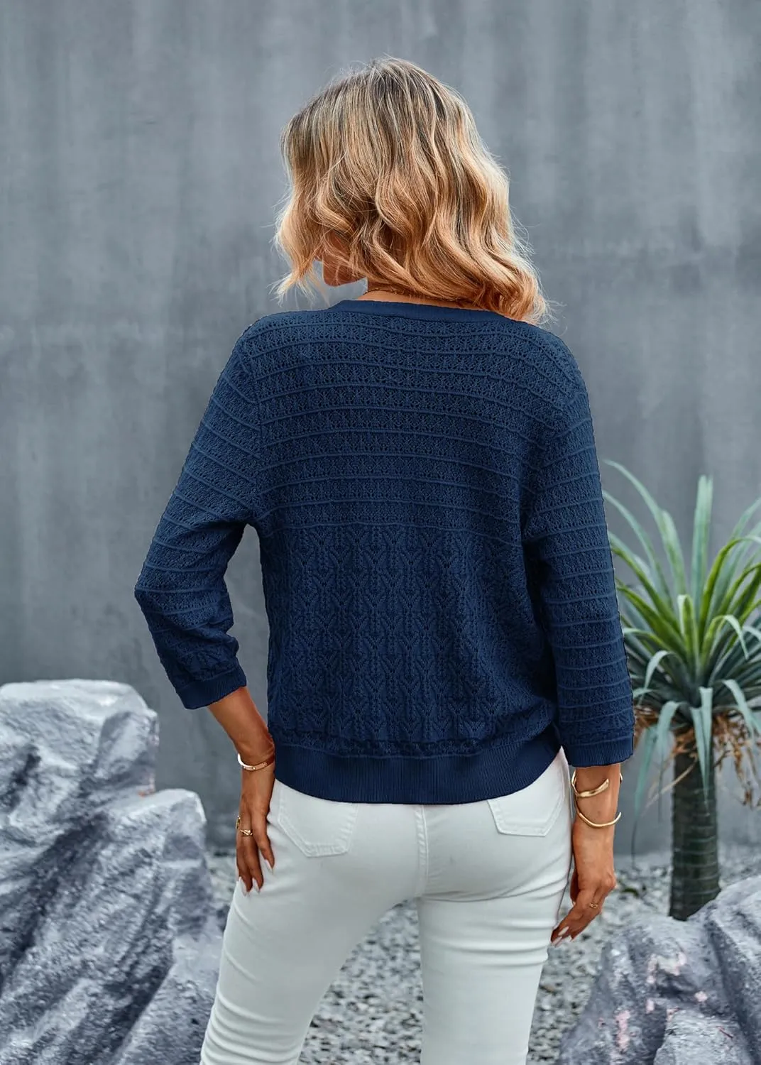 GRACE KARIN 2025 Women's 3/4 Sleeve Crochet Knit Button Down Cardigan Cropped Shrug Bolero Lightweight Sweaters Tops