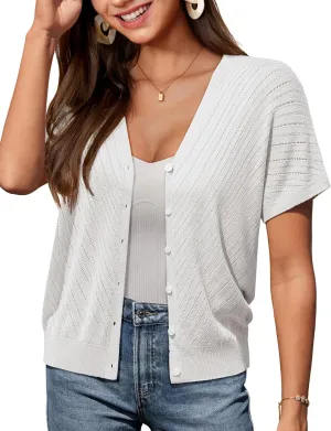GRACE KARIN Women's Lightweight Summer Cardigan Sweater V Neck Button Down Open Front Crochet Knit Cropped Bolero Shrugs