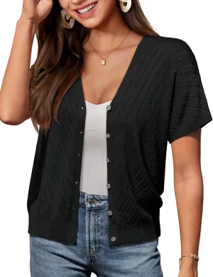 GRACE KARIN Women's Lightweight Summer Cardigan Sweater V Neck Button Down Open Front Crochet Knit Cropped Bolero Shrugs