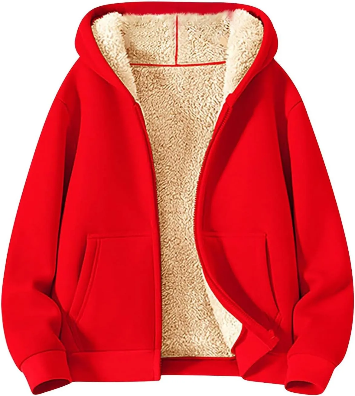 Gumipy Zip Up Hoodie Women Fleece Oversized Hoodie Sweatshirt Plus Size Sherpa Lined Hoodies Jacket Winter Coats with Pockets