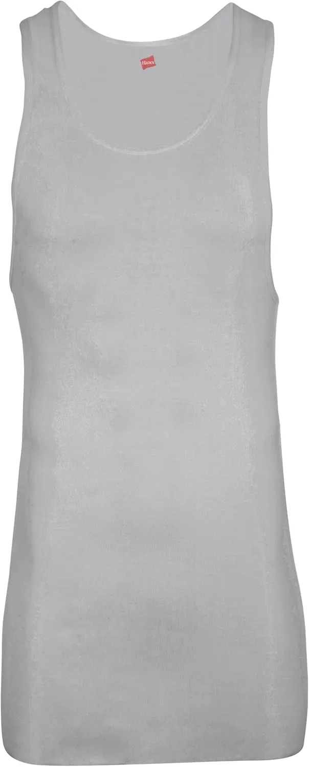 Hanes Mens Tall 100% Cotton Ribbed Tank Tagless Undershirts, Multipack