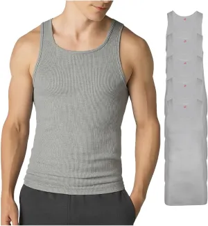 Hanes Mens Tall 100% Cotton Ribbed Tank Tagless Undershirts, Multipack