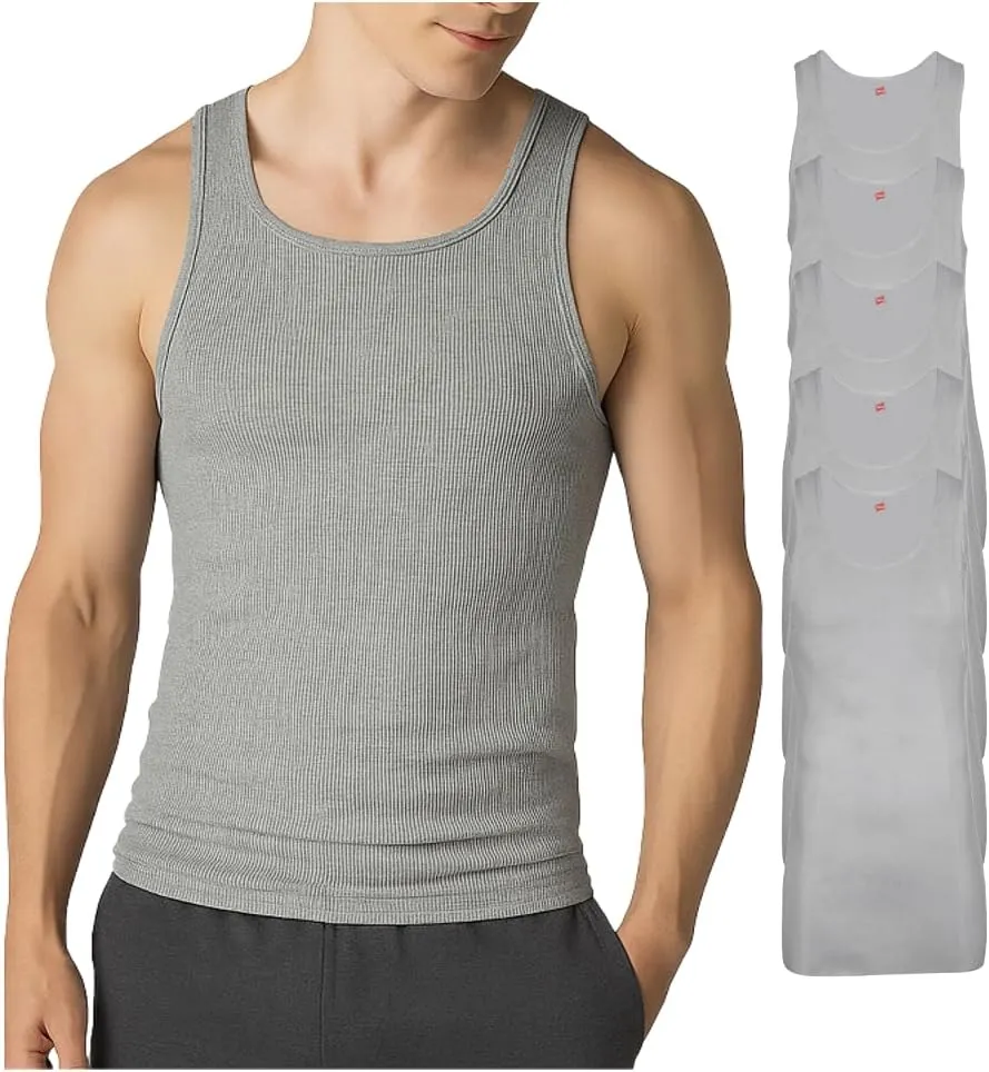 Hanes Mens Tall 100% Cotton Ribbed Tank Tagless Undershirts, Multipack