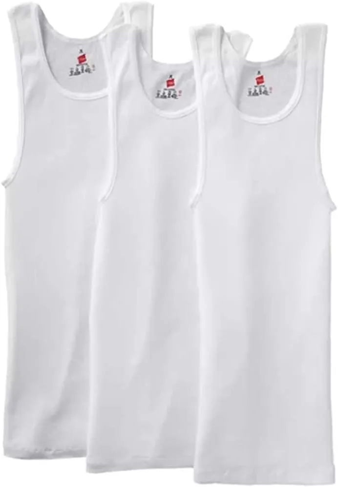 Hanes Mens Tall 100% Cotton Ribbed Tank Tagless Undershirts, Multipack
