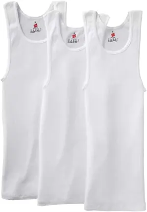 Hanes Mens Tall 100% Cotton Ribbed Tank Tagless Undershirts, Multipack