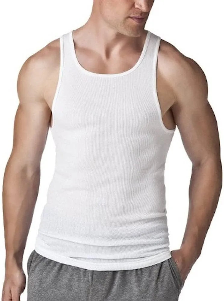 Hanes Mens Tall 100% Cotton Ribbed Tank Tagless Undershirts, Multipack