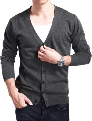 HaoMay Mens Slim Lightweight Cashmere V Neck Button Down Knit Cardigans Sweater