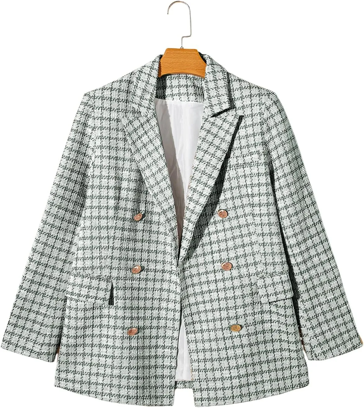 Happy Sailed Womens Plaid Tweed Blazers Dressy Casual Long Sleeve Double Breasted Open Front Blazer Jackets Work Suits