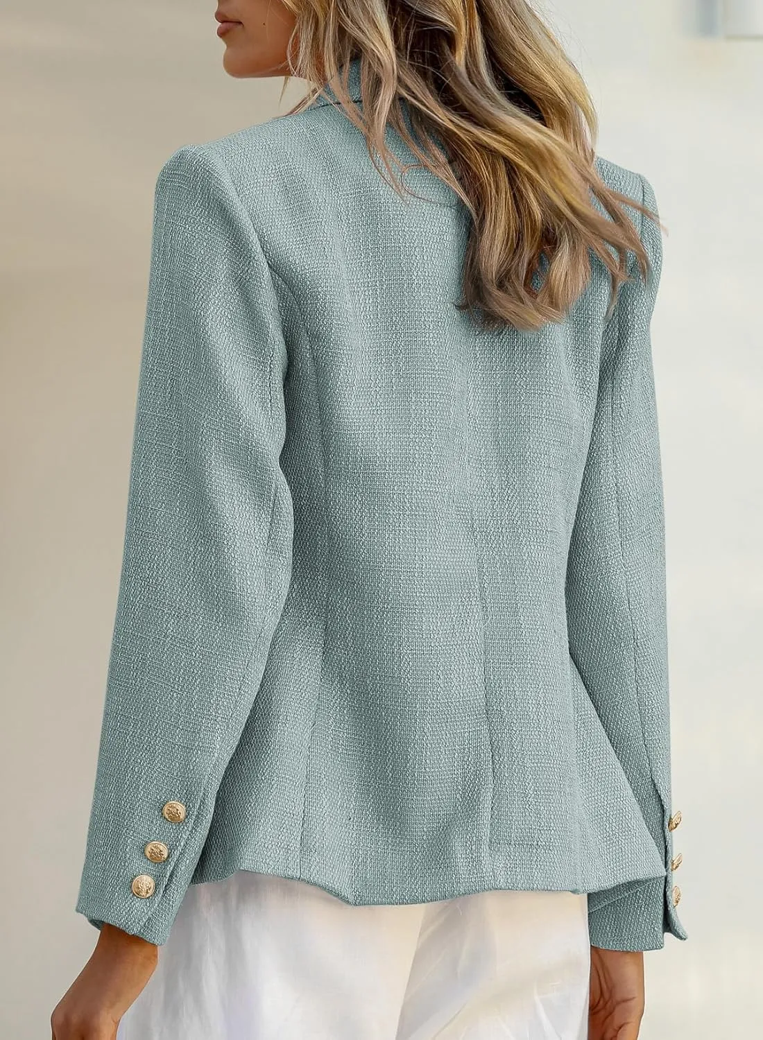 Happy Sailed Womens Tweed Blazers Casual Long Sleeve Double Breasted Open Front Blazer Jackets Work Suits
