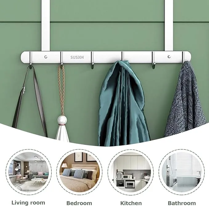 Heavy Duty Over The Door Hooks, Behind Back of Door Hooks for Bedrooms Bathroom 6 Hooks