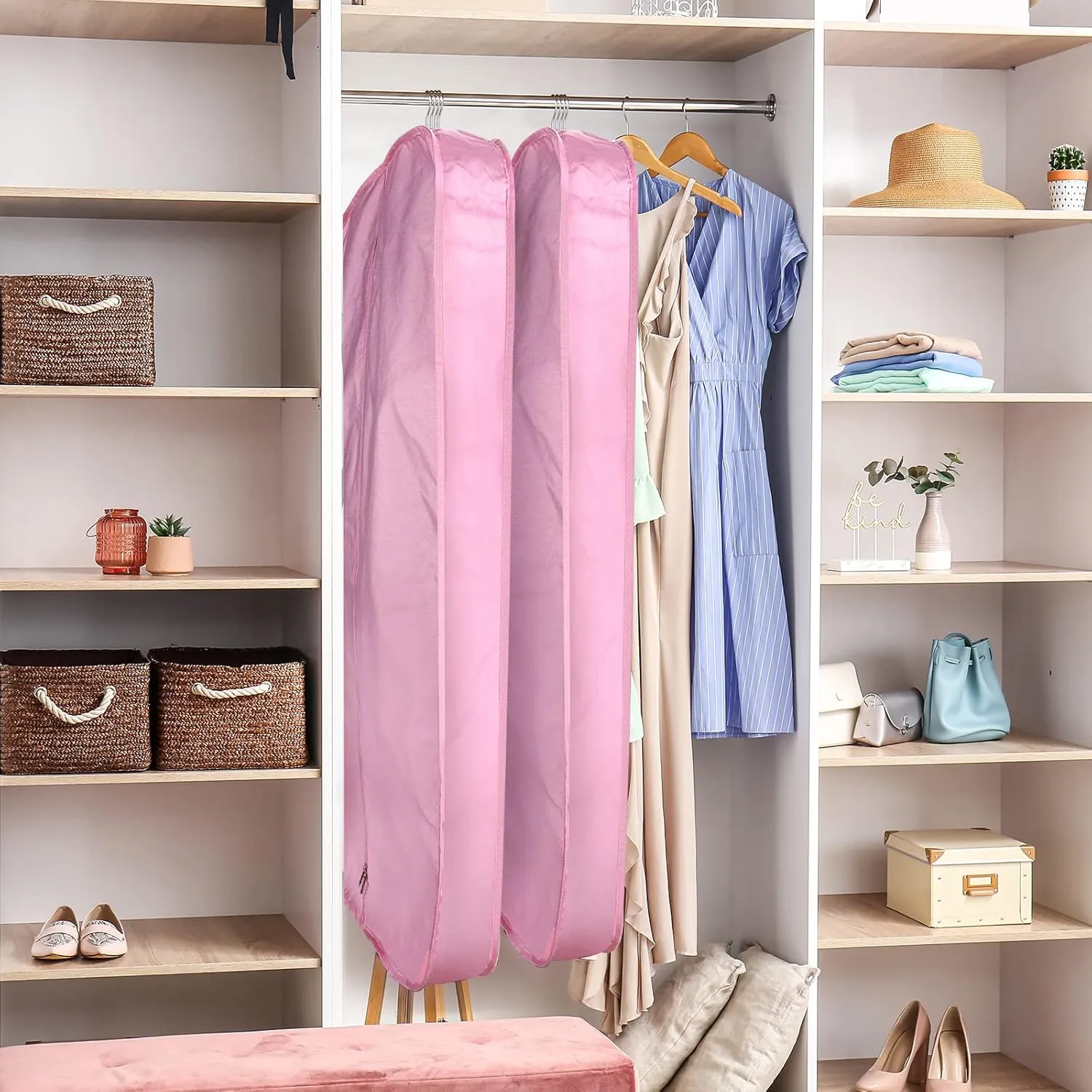 Heavy Duty Waterproof Garment Bag for Travel, Tear Resistance Suit Bag for Women Travel for Suits, Tuxedos, Coats, Uniform. Pink, 42 inch