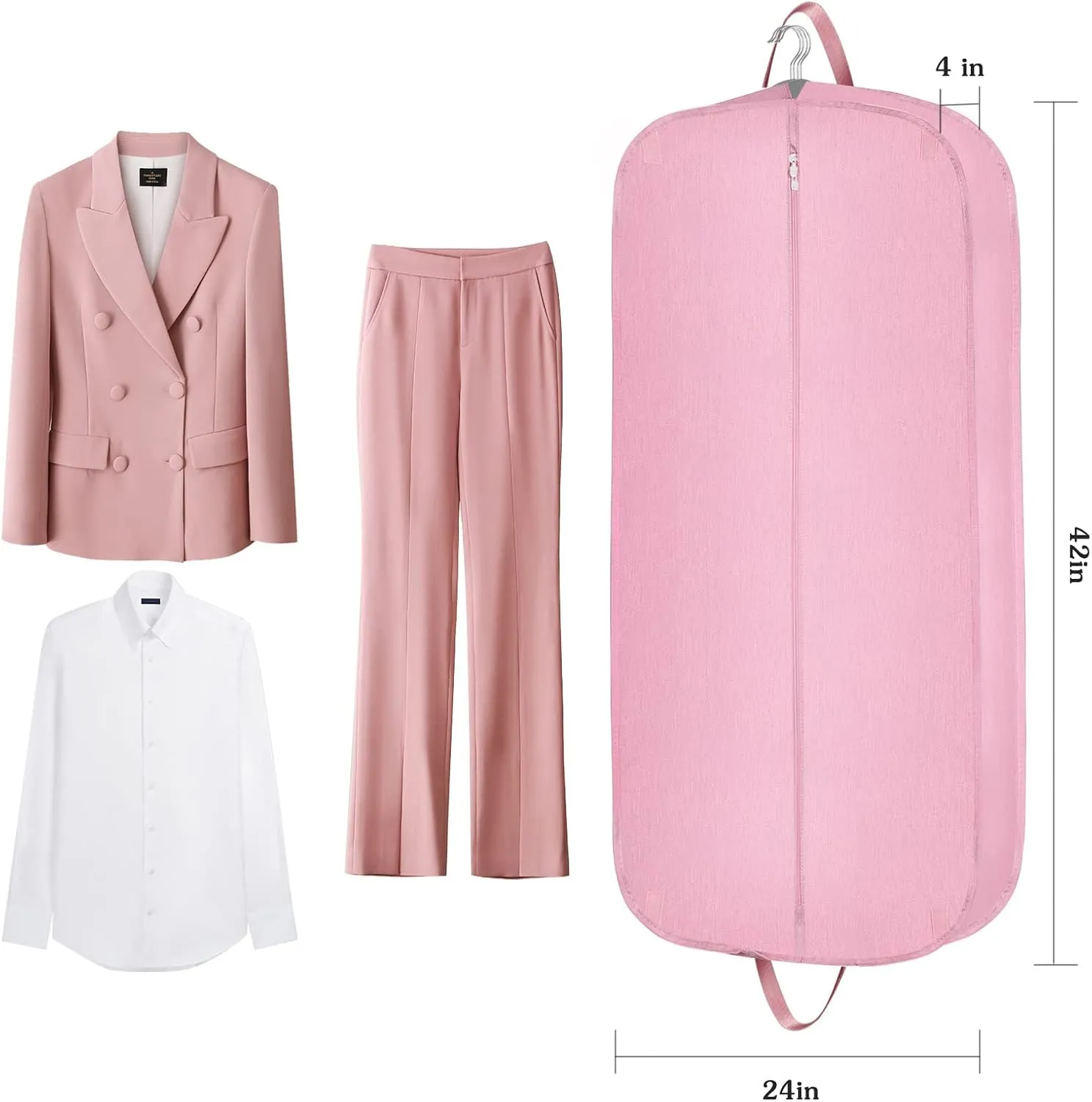 Heavy Duty Waterproof Garment Bag for Travel, Tear Resistance Suit Bag for Women Travel for Suits, Tuxedos, Coats, Uniform. Pink, 42 inch
