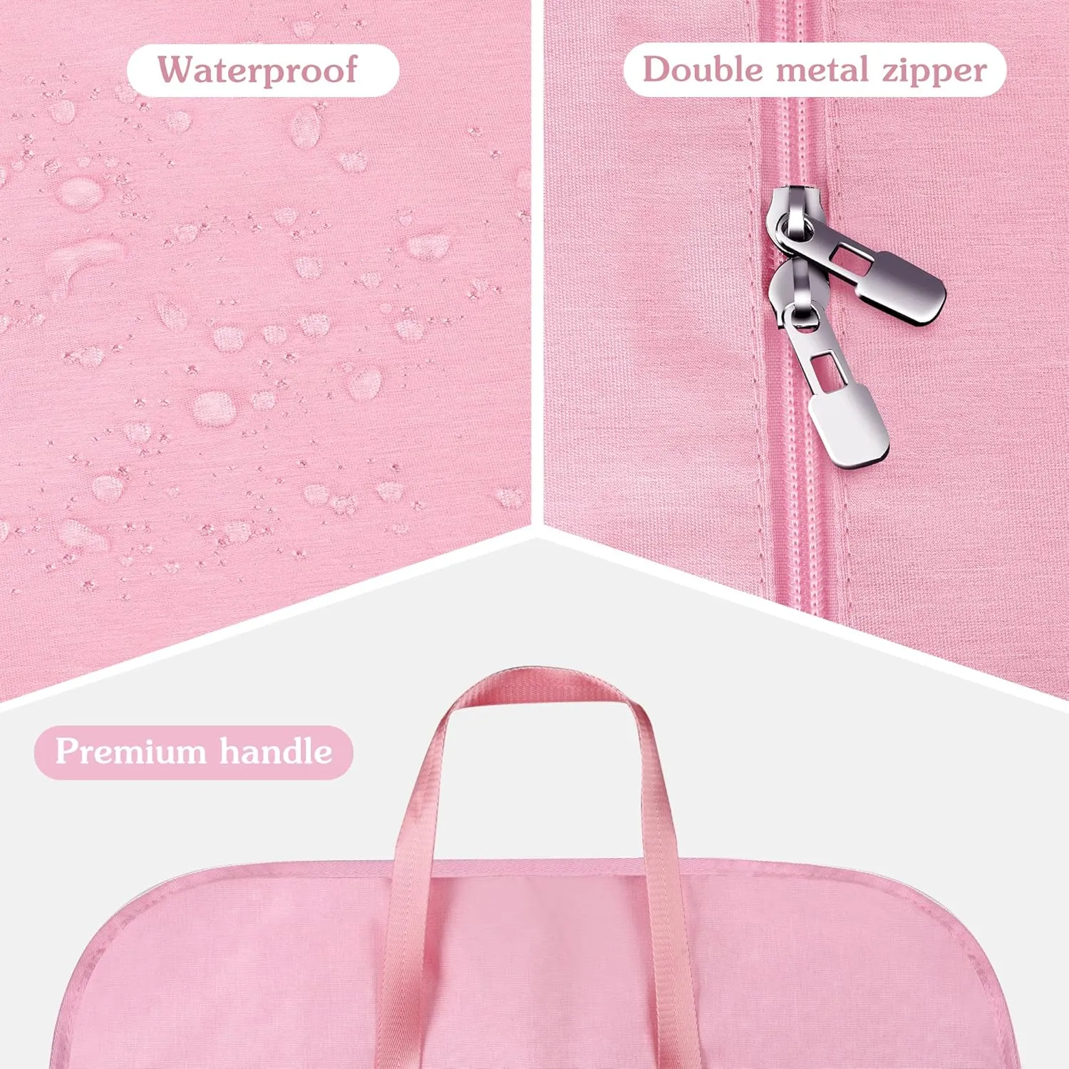 Heavy Duty Waterproof Garment Bag for Travel, Tear Resistance Suit Bag for Women Travel for Suits, Tuxedos, Coats, Uniform. Pink, 42 inch