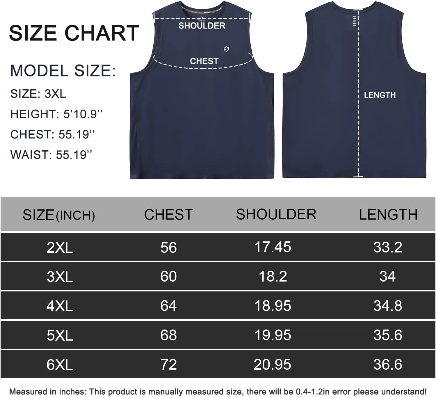 HOdo Big and Tall Mens Tank Tops Moisture Wicking Undershirt 3XL-6XL