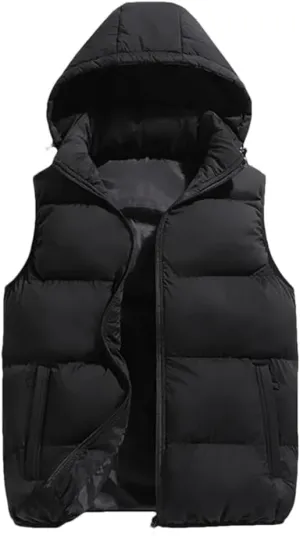 Hooded Vest Jacket Men Puffer Sleeveless Cotton Padded Keep Warm Thicken Autumn Winter Coats Detachable Hood