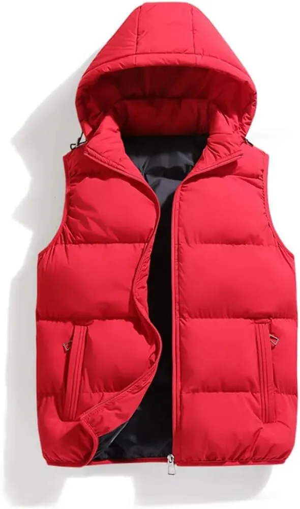 Hooded Vest Jacket Men Puffer Sleeveless Cotton Padded Keep Warm Thicken Autumn Winter Coats Detachable Hood