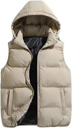 Hooded Vest Jacket Men Puffer Sleeveless Cotton Padded Keep Warm Thicken Autumn Winter Coats Detachable Hood
