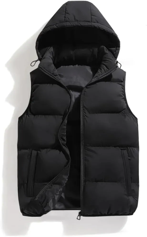 Hooded Vest Jacket Men Puffer Sleeveless Cotton Padded Keep Warm Thicken Autumn Winter Coats Detachable Hood