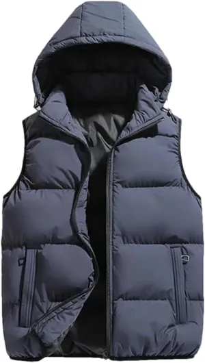 Hooded Vest Jacket Men Puffer Sleeveless Cotton Padded Keep Warm Thicken Autumn Winter Coats Detachable Hood