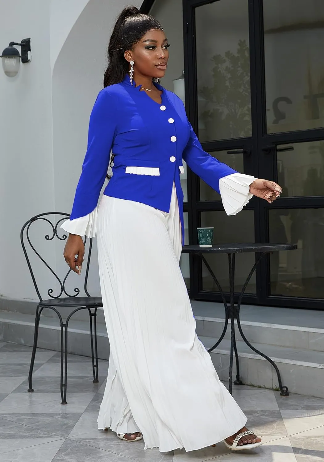 HuiSiFang Womens Suits 2 Piece Set Business Elegant Long Sleeve Blazer Dressy Chiffon Wide Leg Pants