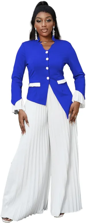 HuiSiFang Womens Suits 2 Piece Set Business Elegant Long Sleeve Blazer Dressy Chiffon Wide Leg Pants