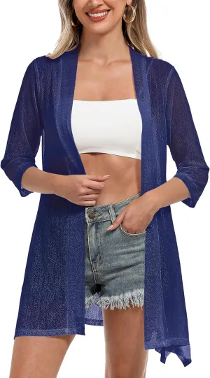 iClosam Women 3/4 Sleeve Cardigan Sweater Casual Sheer Open Front Kimono Cardigans Summer Trendy Beach Cover Ups
