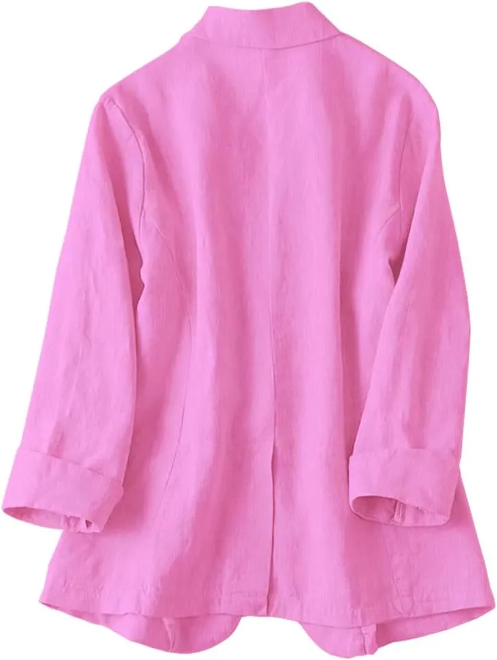 IDEALSANXUN Womens Linen Blazer Notch Lapel One Button Suit Coat Jackets
