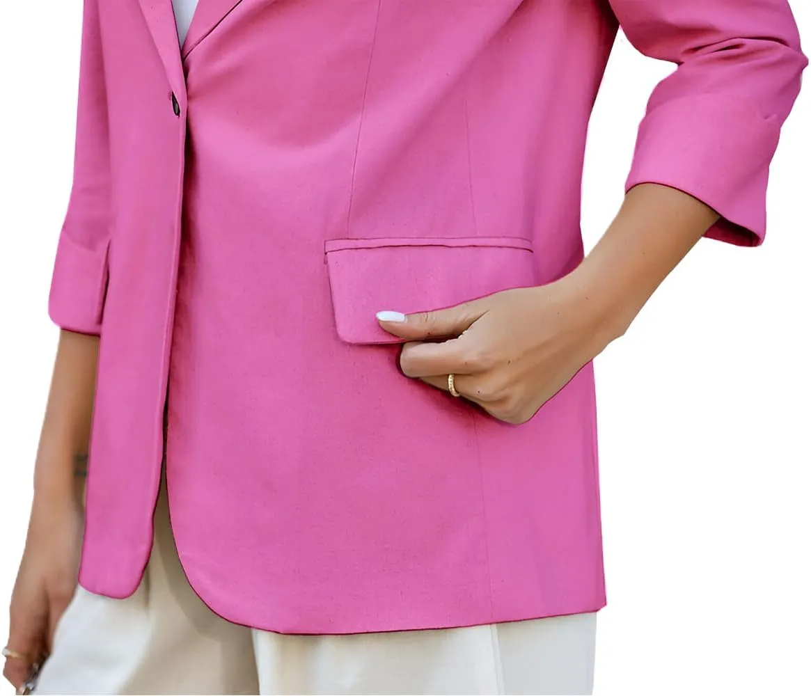 IDEALSANXUN Womens Linen Blazer Notch Lapel One Button Suit Coat Jackets