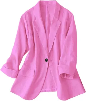 IDEALSANXUN Womens Linen Blazer Notch Lapel One Button Suit Coat Jackets
