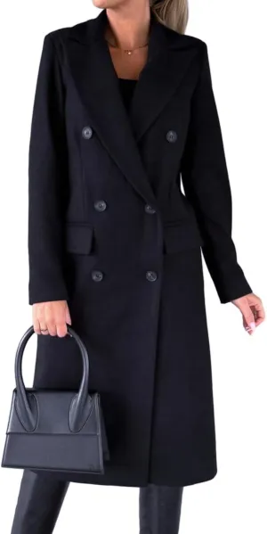 IDEALSANXUN Womens Long Wool Coat Double Breasted Trench Coat Fall Winter Clothes
