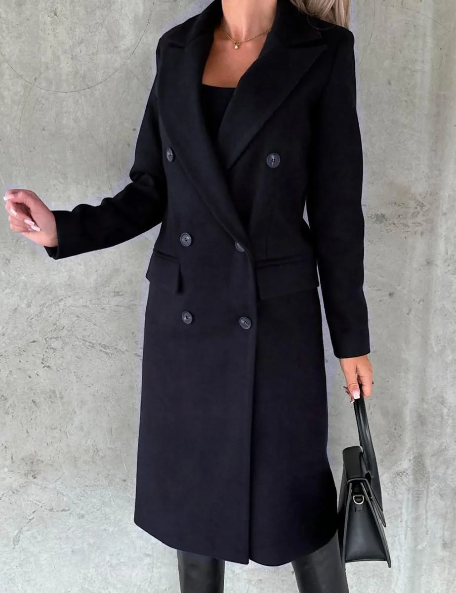 IDEALSANXUN Womens Long Wool Coat Double Breasted Trench Coat Fall Winter Clothes