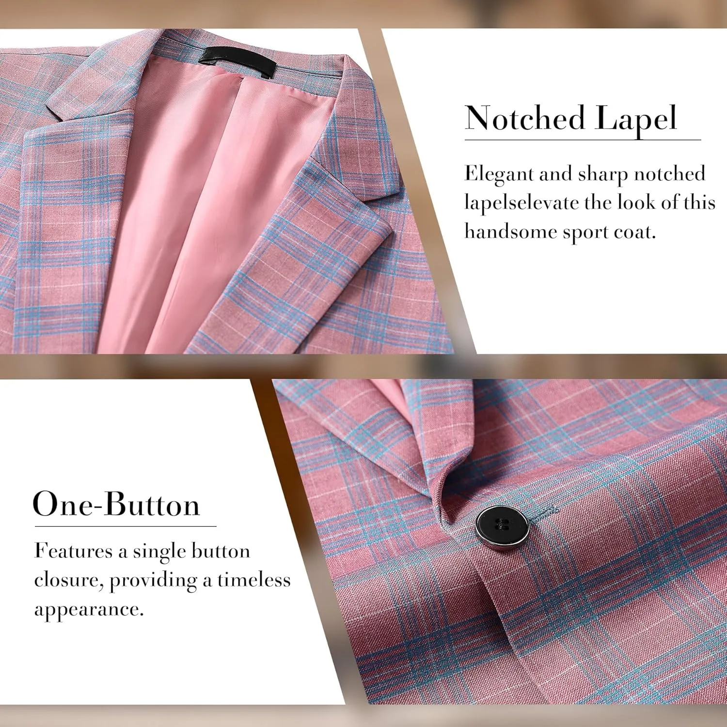 Iynnijoy Men's Plaid Blazer Casual Sports Coat Slim Fit Plaid Suit Jackets for Party Wedding