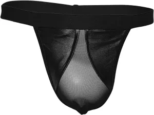 JEsilunmaMY Mens Leather Mesh Thongs See Through G-String U Convex Pouch Thong Sexy Jockstrap T-Back Bikini Underwear Briefs