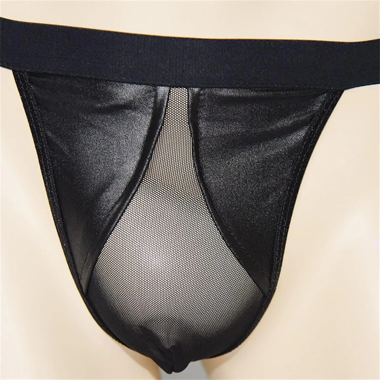 JEsilunmaMY Mens Leather Mesh Thongs See Through G-String U Convex Pouch Thong Sexy Jockstrap T-Back Bikini Underwear Briefs
