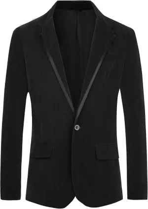 Lars Amadeus Velvet Blazer for Men's Slim Fit Single Breasted Notch Lapel Sports Coats
