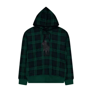 Leather Big Pony Plaid Fleece Hoodie Tartan