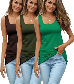 Long Tank Tops for Women Cotton Coamisoles Yoga Workout Shirts Tunic Sleeveless Layering Undershirts 3 Packs