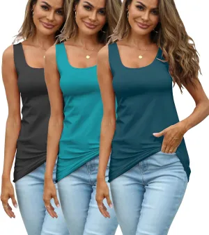 Long Tank Tops for Women Cotton Coamisoles Yoga Workout Shirts Tunic Sleeveless Layering Undershirts 3 Packs