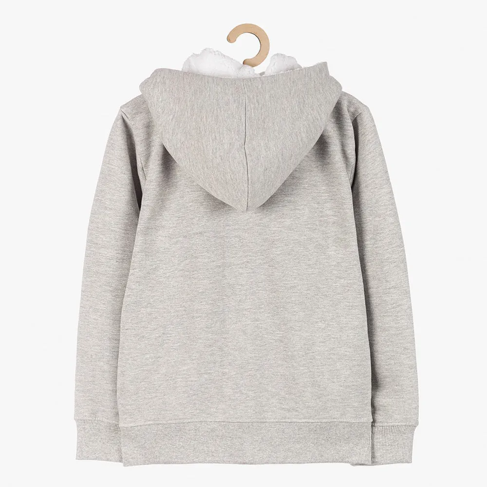 LS Mountain Bear Sherpa Cap Grey Fleece Zipper Hoodie 8442