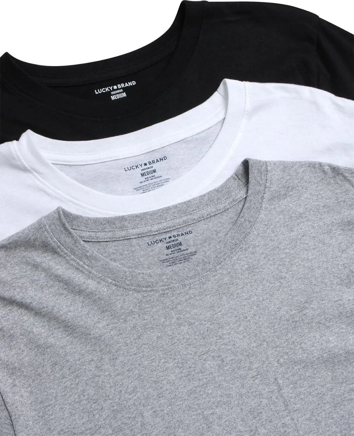 Lucky Brand Men's Undershirt - 3 Pack Basic Short Sleeve T-Shirts - Cotton Crewneck and V-Neck Undershirts for Men (S-XL)
