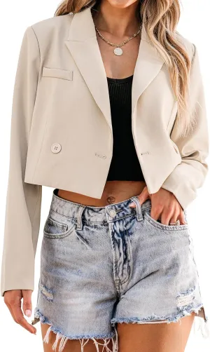 luvamia Cropped Blazers for Women Business Casual Open Front Long Sleeve Suit Jacket Trendy Oversized Work Office Blazer