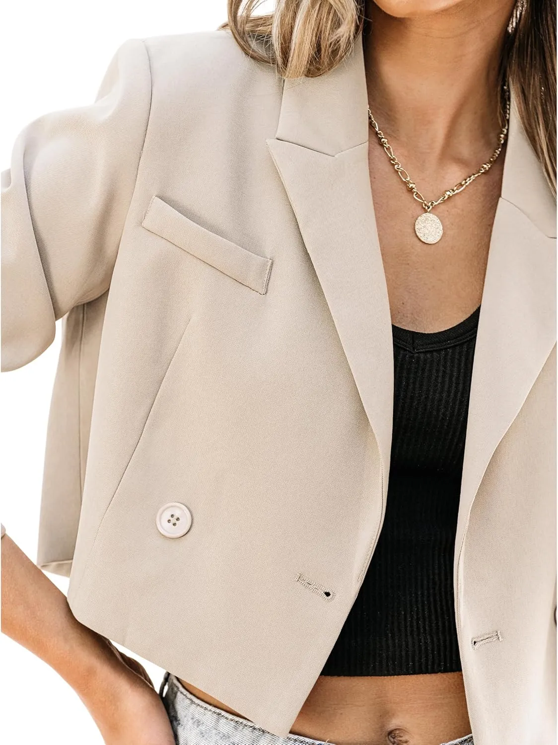 luvamia Cropped Blazers for Women Business Casual Open Front Long Sleeve Suit Jacket Trendy Oversized Work Office Blazer