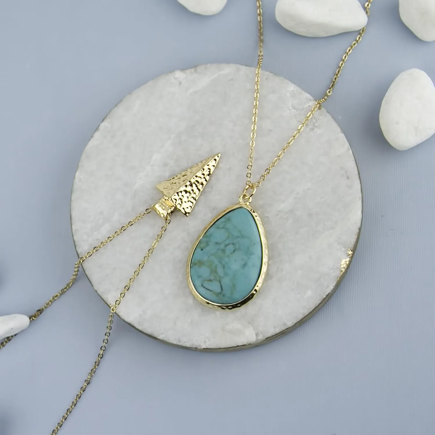 LUX ACCESSORIES Women's Stone Teardrop & Arrowhead Double Layered Necklace Set