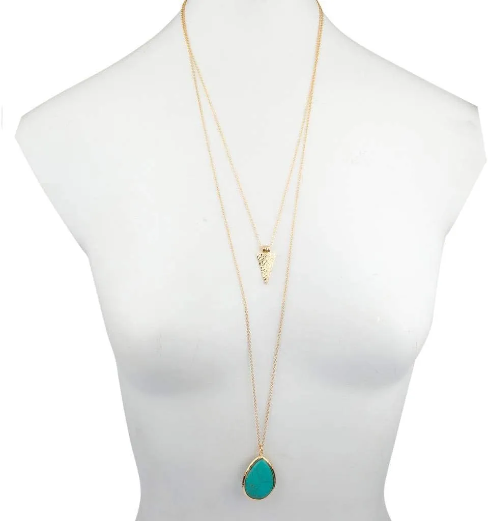 LUX ACCESSORIES Women's Stone Teardrop & Arrowhead Double Layered Necklace Set