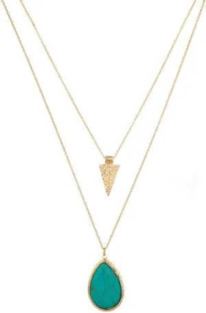 LUX ACCESSORIES Women's Stone Teardrop & Arrowhead Double Layered Necklace Set