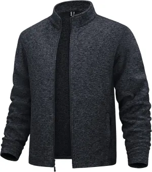 MAGCOMSEN Men's Fleece Full Zip Jacket Lightweight Stand Collar Jackets Soft Warm Windproof Casual Coats with Zipper Pockets