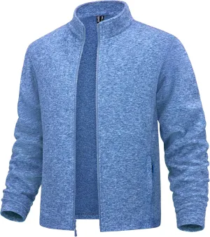 MAGCOMSEN Men's Fleece Full Zip Jacket Lightweight Stand Collar Jackets Soft Warm Windproof Casual Coats with Zipper Pockets