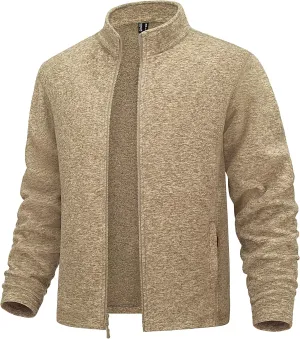 MAGCOMSEN Men's Fleece Full Zip Jacket Lightweight Stand Collar Jackets Soft Warm Windproof Casual Coats with Zipper Pockets