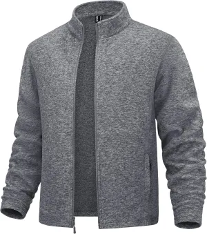 MAGCOMSEN Men's Fleece Full Zip Jacket Lightweight Stand Collar Jackets Soft Warm Windproof Casual Coats with Zipper Pockets